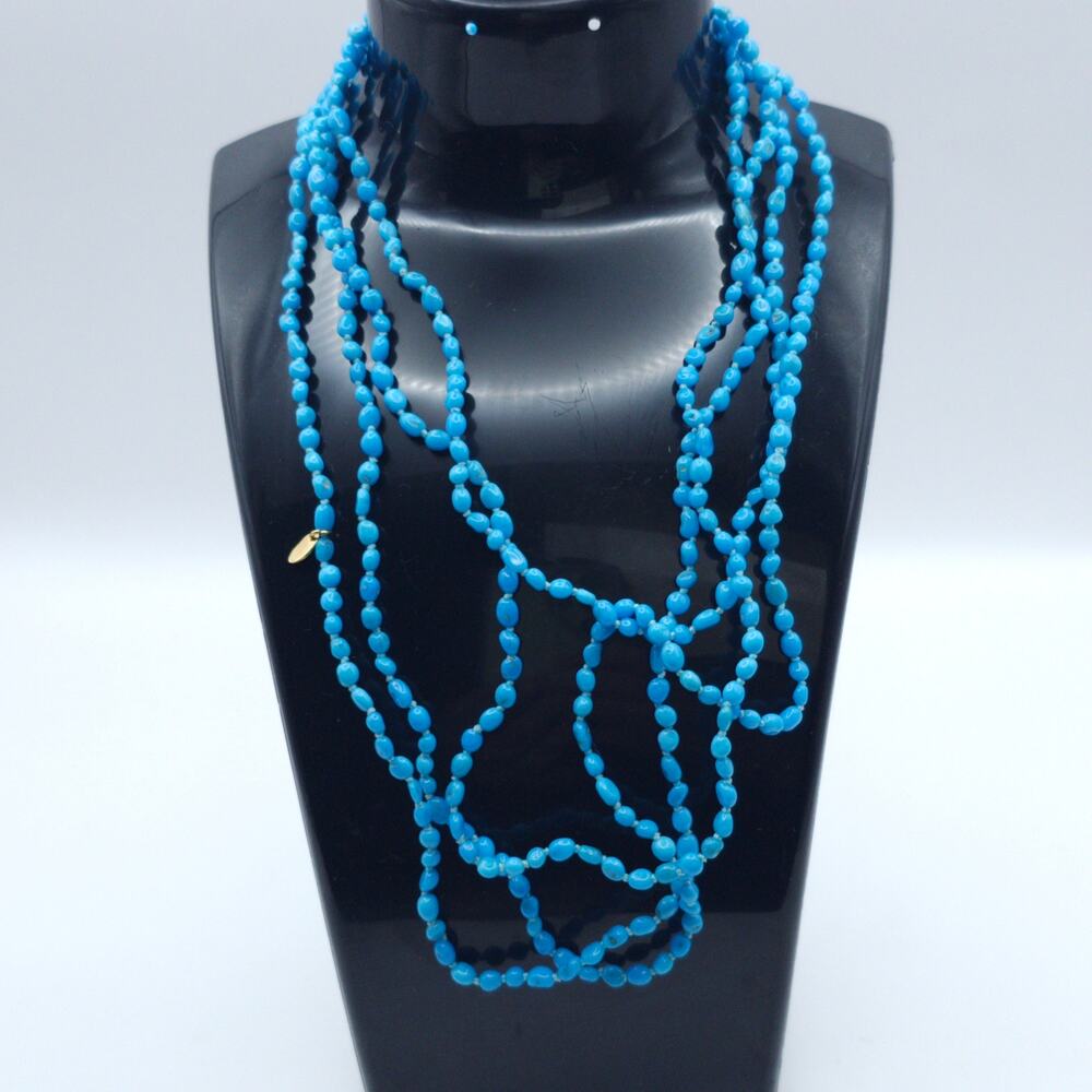 Sleeping Beauty Turquoise Bead Hand Knotted Infinity Long Necklace Lariat 72"